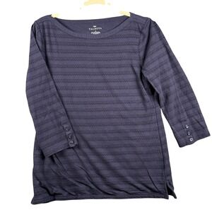 Talbots Women M Eyelet Stripe 3/4 Sleeve Boat Neck Top Lined Coastal Grandma